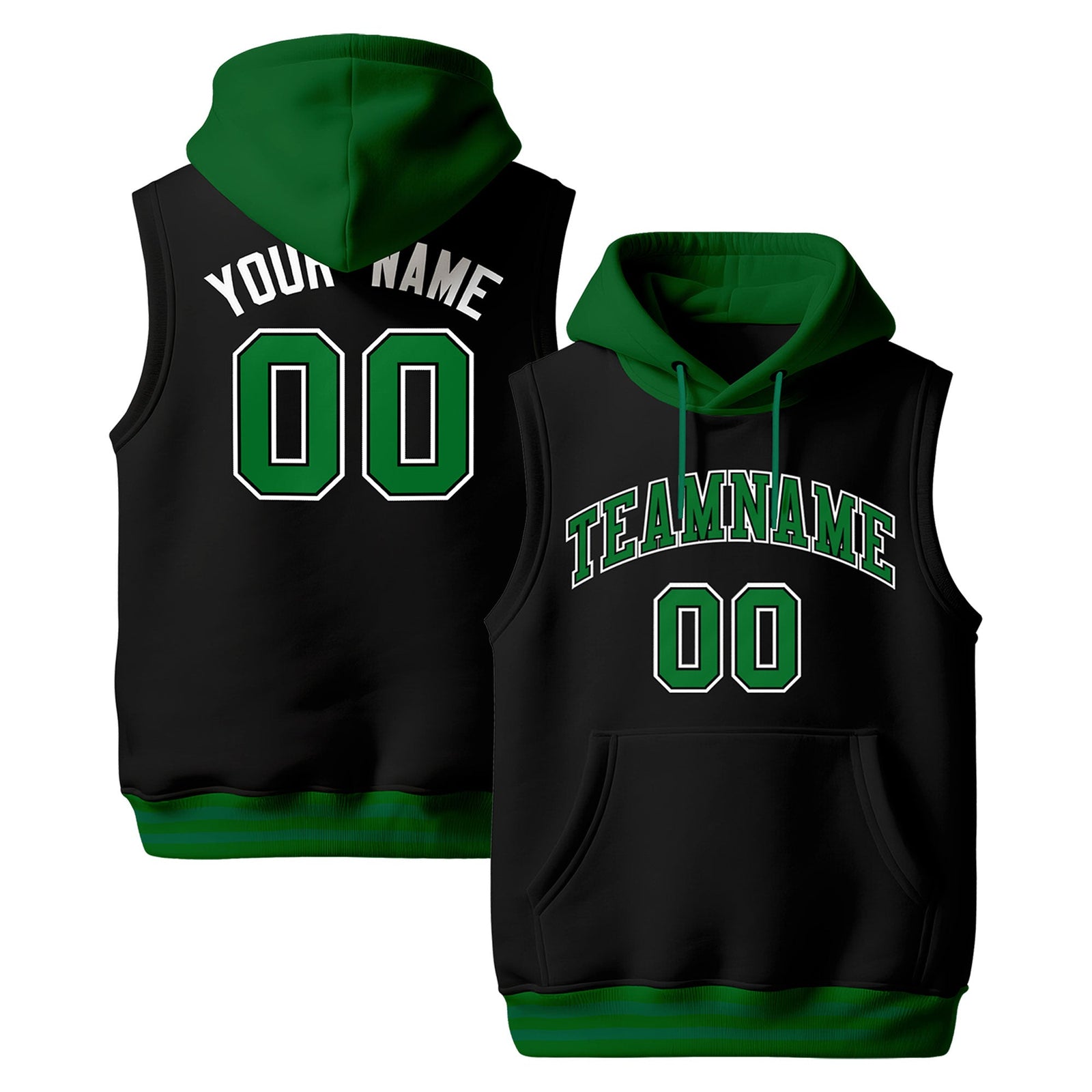 Custom Black Kelly Green White sleeveless Classic style Hoodie| KXKSHOP