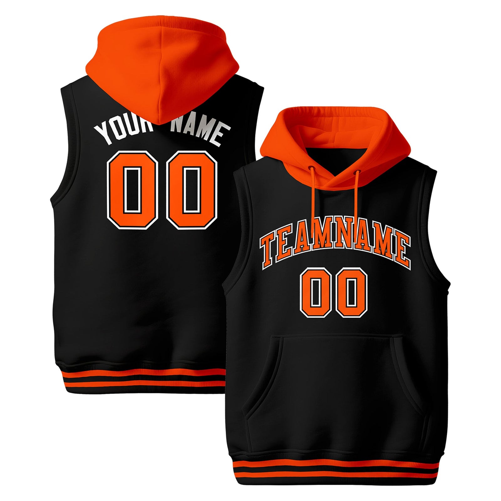 Custom Black Orange White sleeveless Classic style Hoodie| KXKSHOP