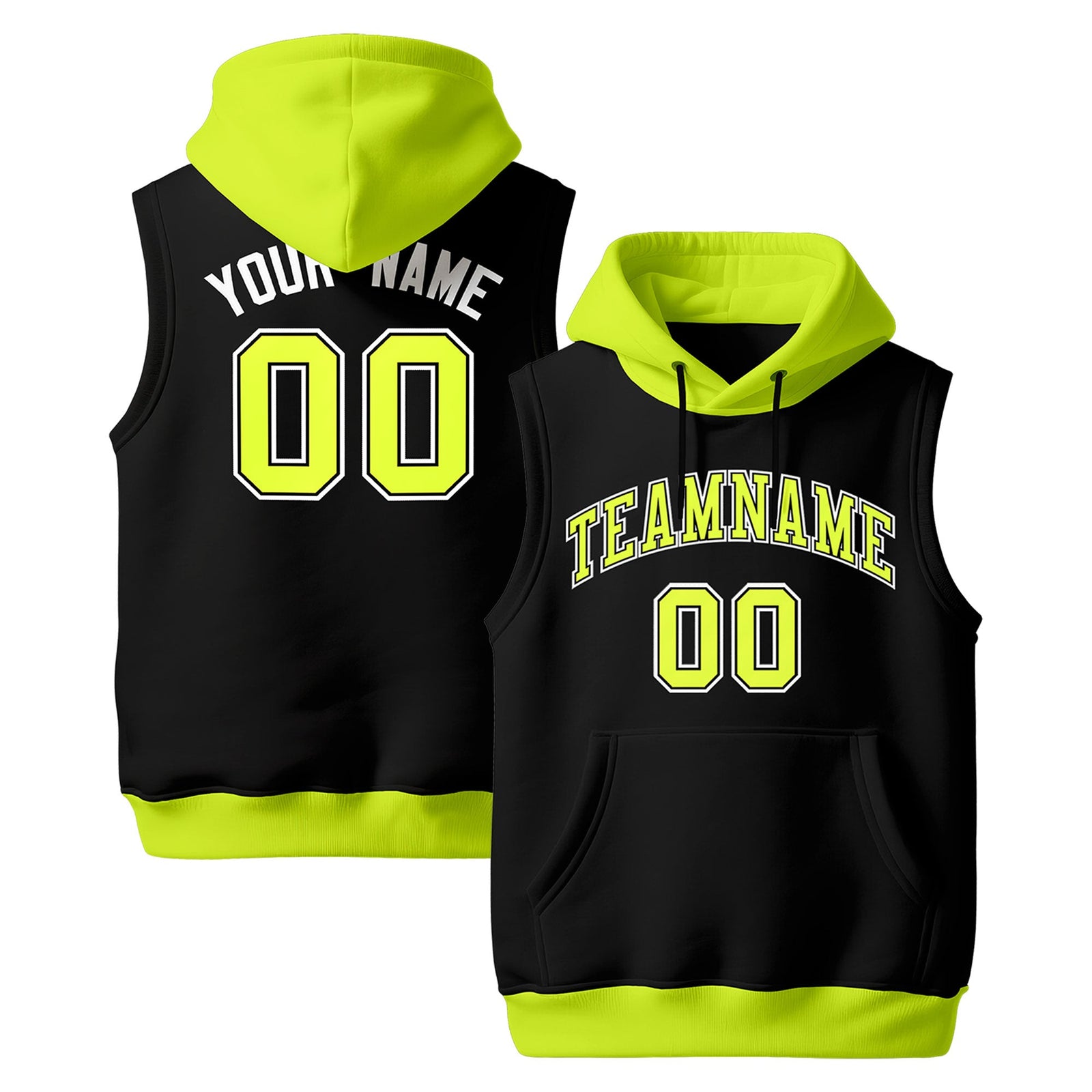 Custom Black Fluorescent Green Neon Green sleeveless Classic style Hoodie| KXKSHOP