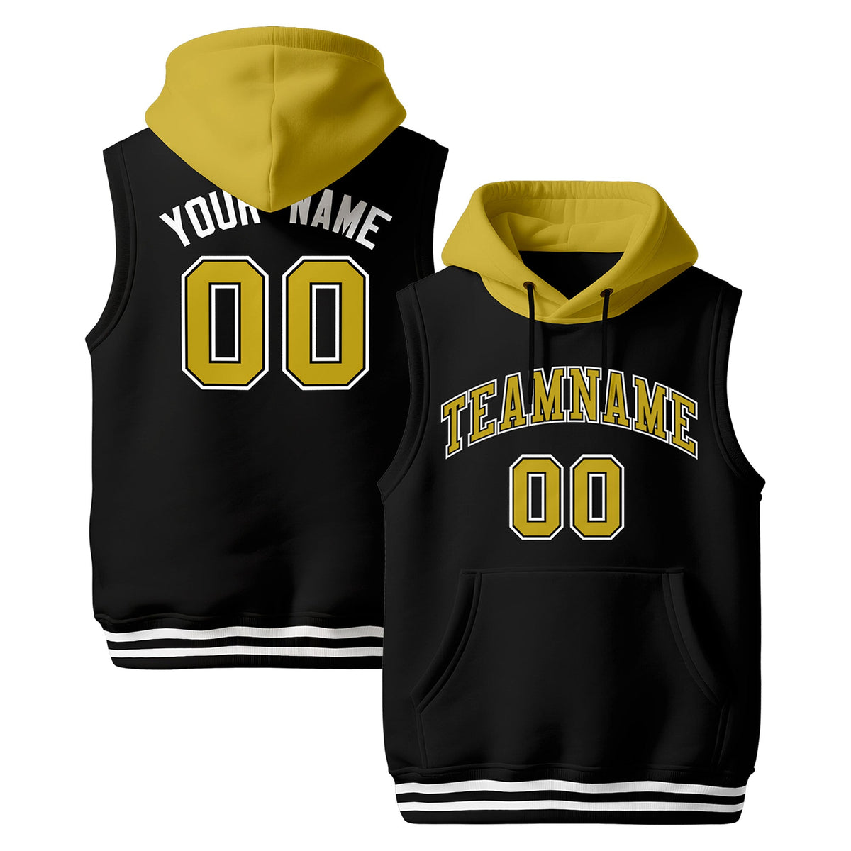 Custom Black Old Gold White sleeveless Classic style Hoodie| KXKSHOP