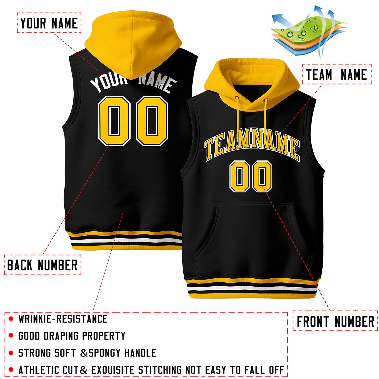 Custom Black Gold White sleeveless Classic style Hoodie| KXKSHOP