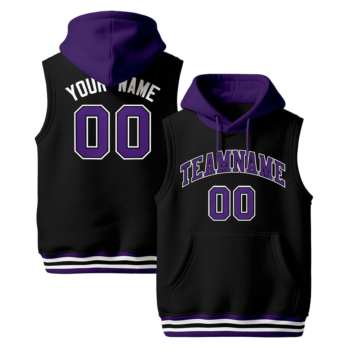 Custom Black Purple White sleeveless Classic style Hoodie| KXKSHOP