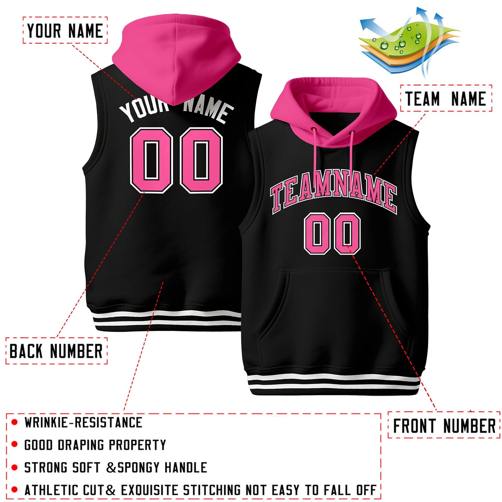Custom Black Pink White sleeveless Classic style Hoodie| KXKSHOP