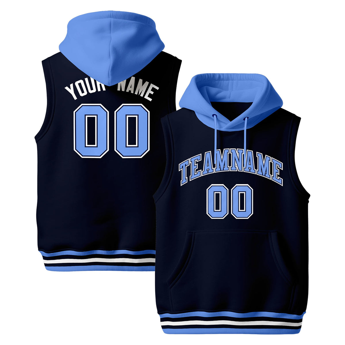 Custom Navy White Powder Blue sleeveless Classic style Hoodie| KXKSHOP