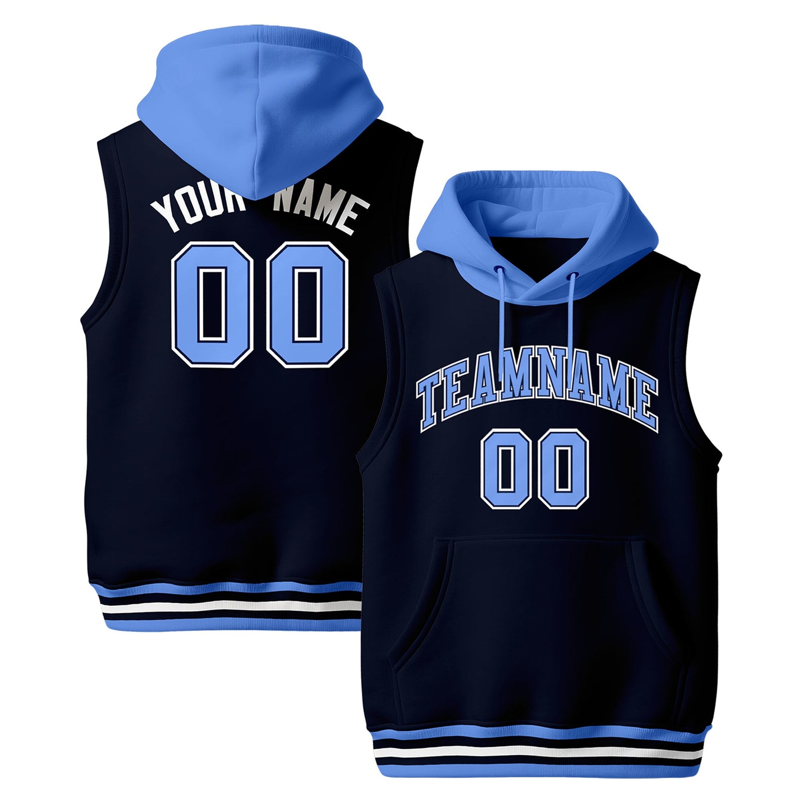 Custom Navy White Powder Blue sleeveless Classic style Hoodie| KXKSHOP