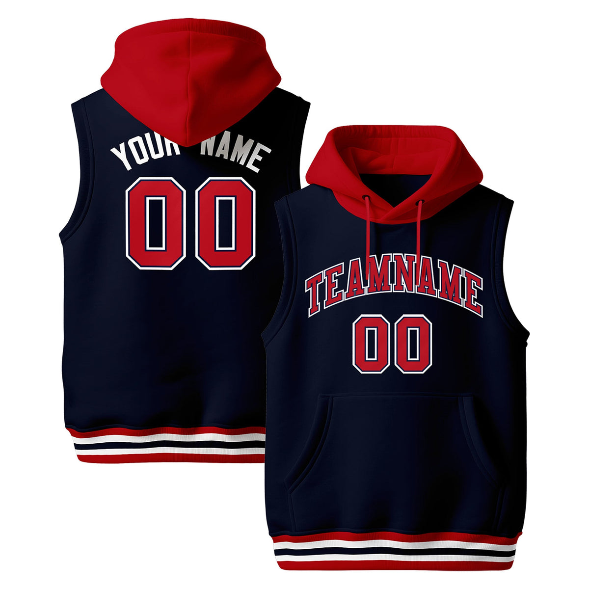 Custom Navy Red White sleeveless Classic style Hoodie| KXKSHOP