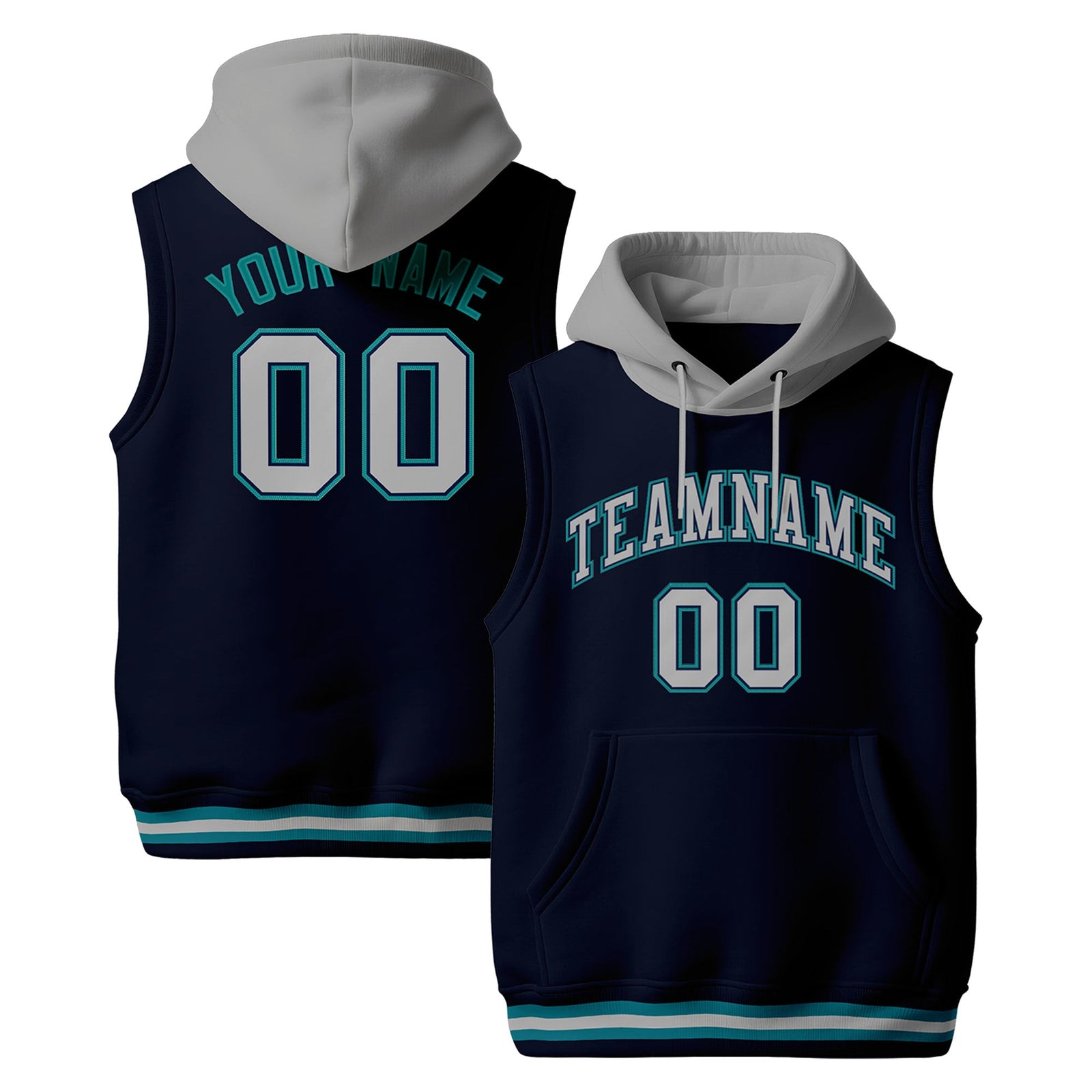 Custom Navy Gray Teal sleeveless Classic style Hoodie| KXKSHOP