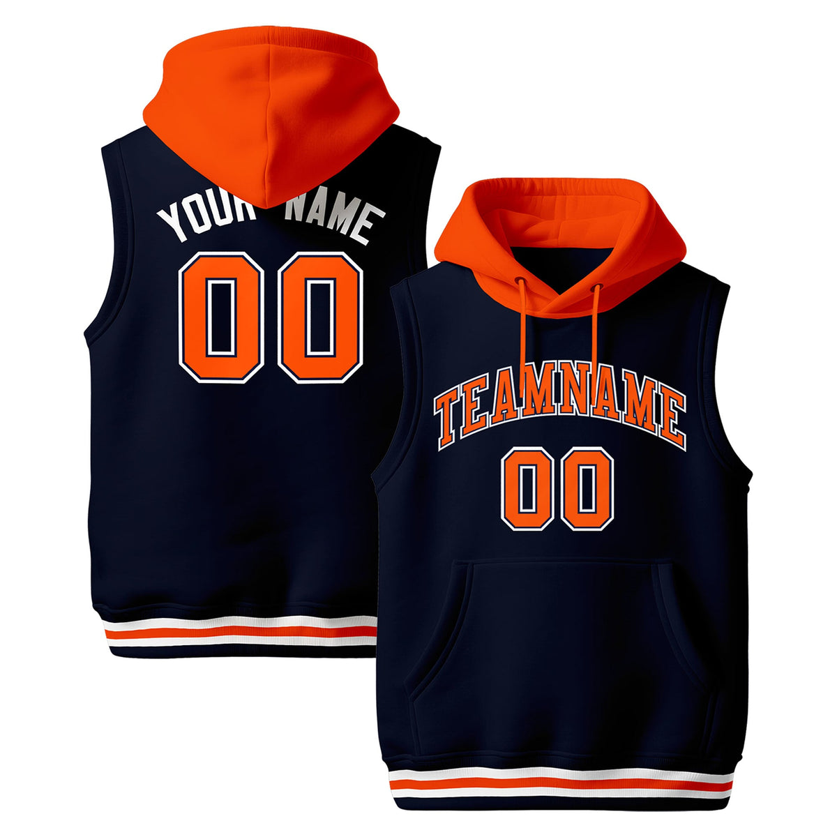 Custom Navy Orange White sleeveless Classic style Hoodie| KXKSHOP