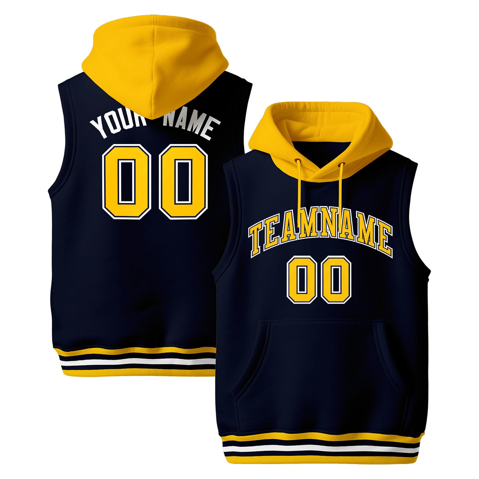 Custom Navy Gold White sleeveless Classic style Hoodie| KXKSHOP
