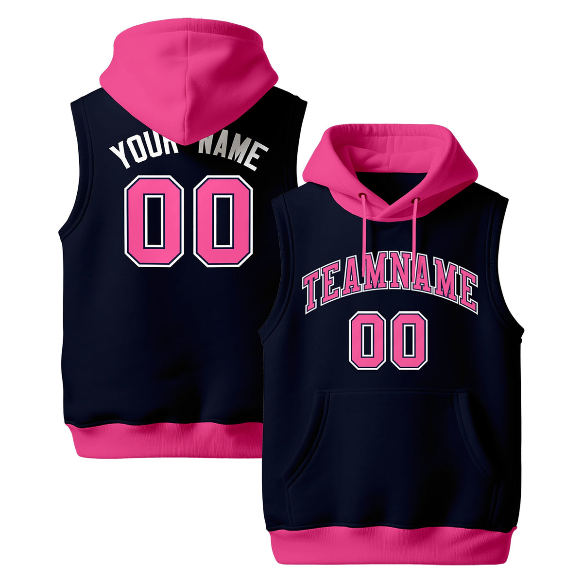 Custom Navy Pink White sleeveless Classic style Hoodie| KXKSHOP