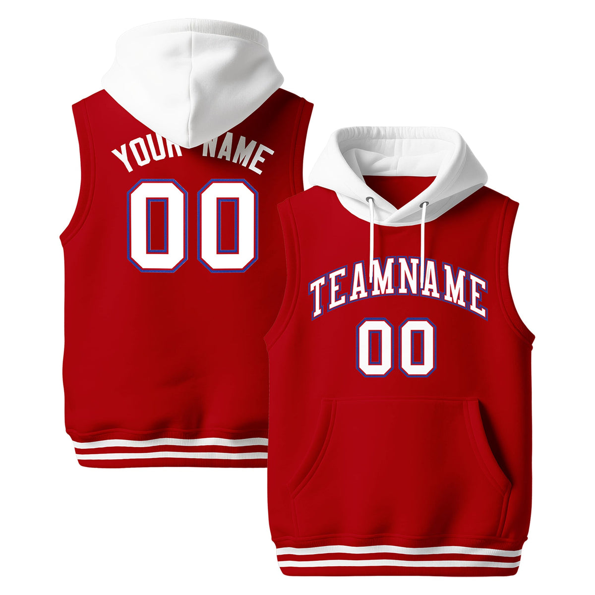 Custom Red White Royal Blue sleeveless Classic style Hoodie| KXKSHOP
