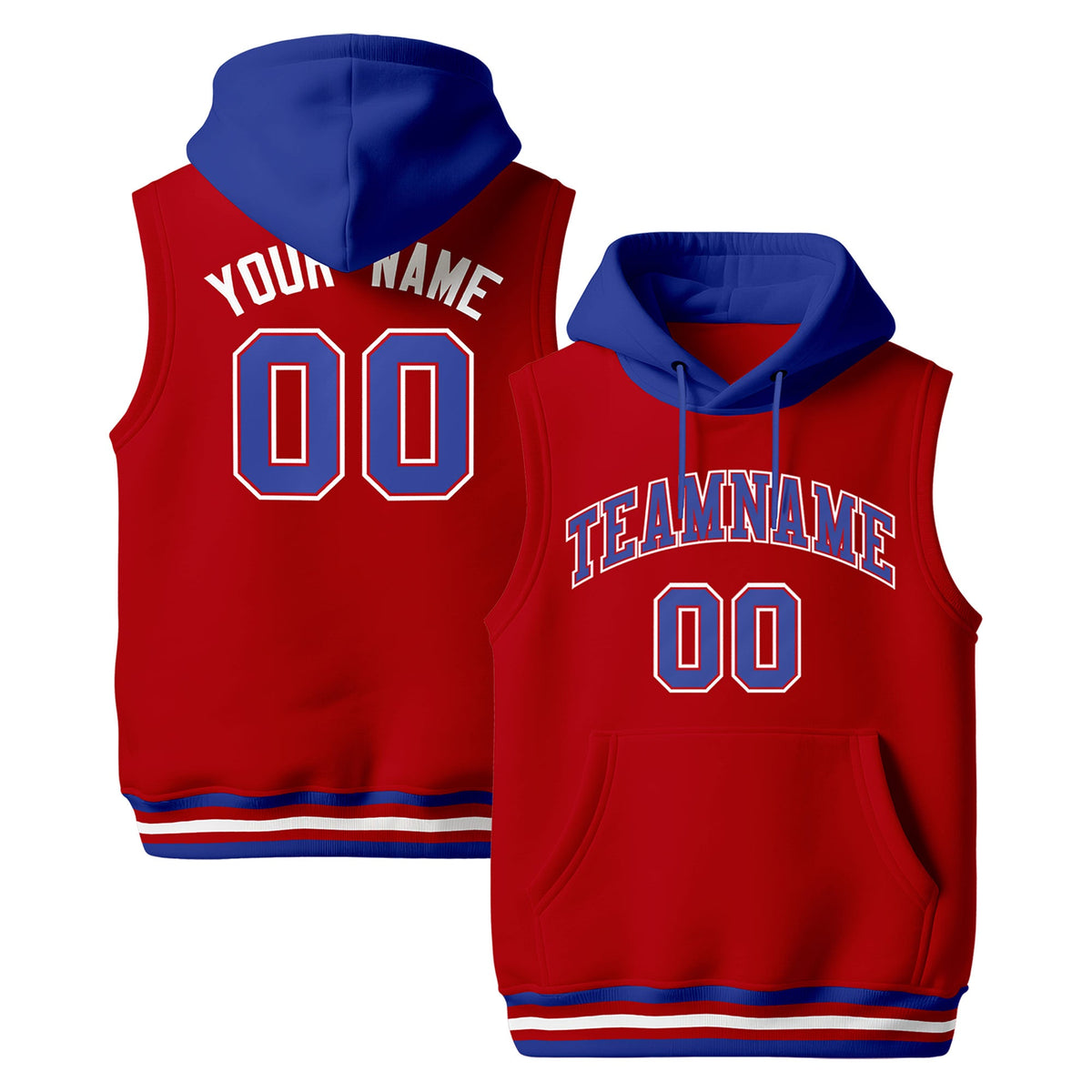 Custom Red Royal Blue White sleeveless Classic style Hoodie| KXKSHOP