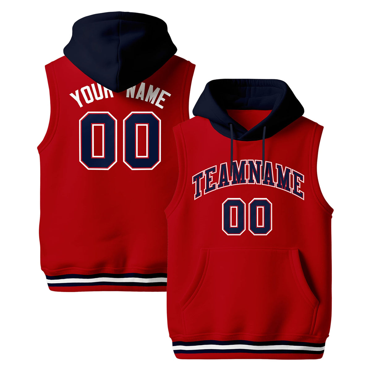 Custom Red Navy White sleeveless Classic style Hoodie| KXKSHOP