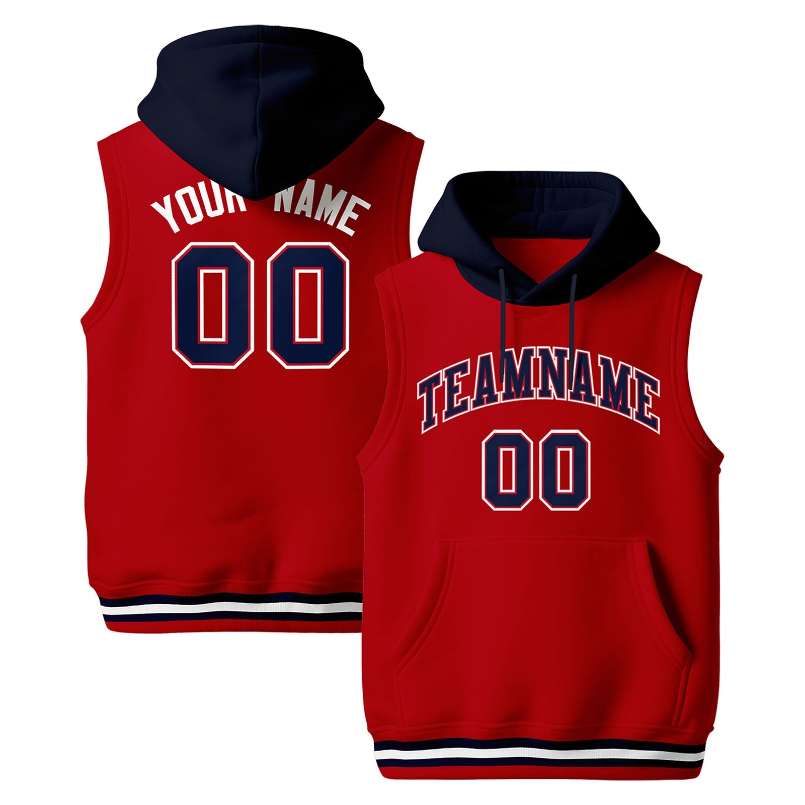 Custom Red Navy White sleeveless Classic style Hoodie| KXKSHOP