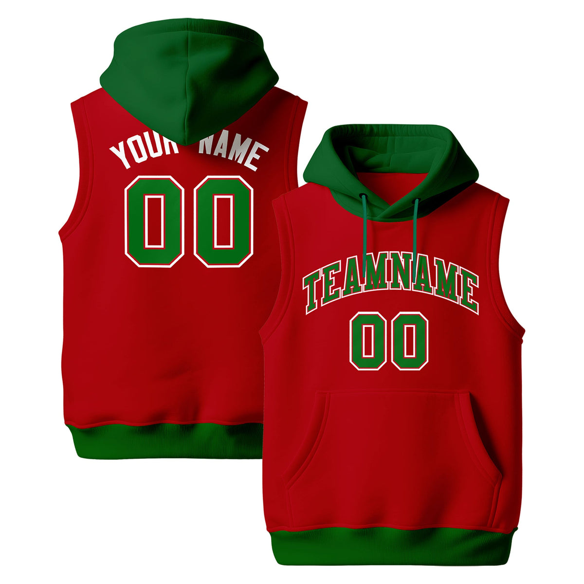 Custom Red Kelly Green White sleeveless Classic style Hoodie| KXKSHOP
