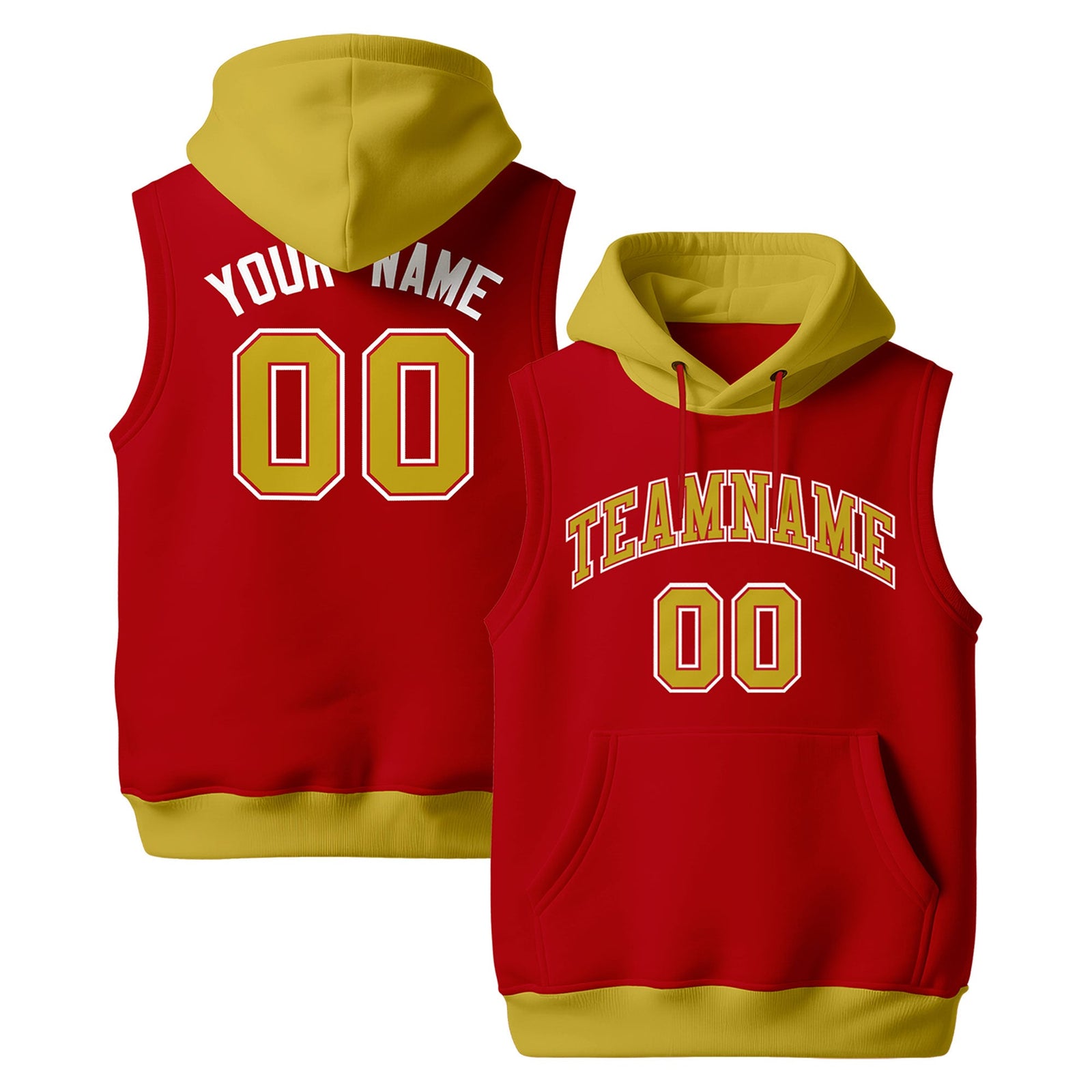 Custom Red Old Gold White sleeveless Classic style Hoodie| KXKSHOP