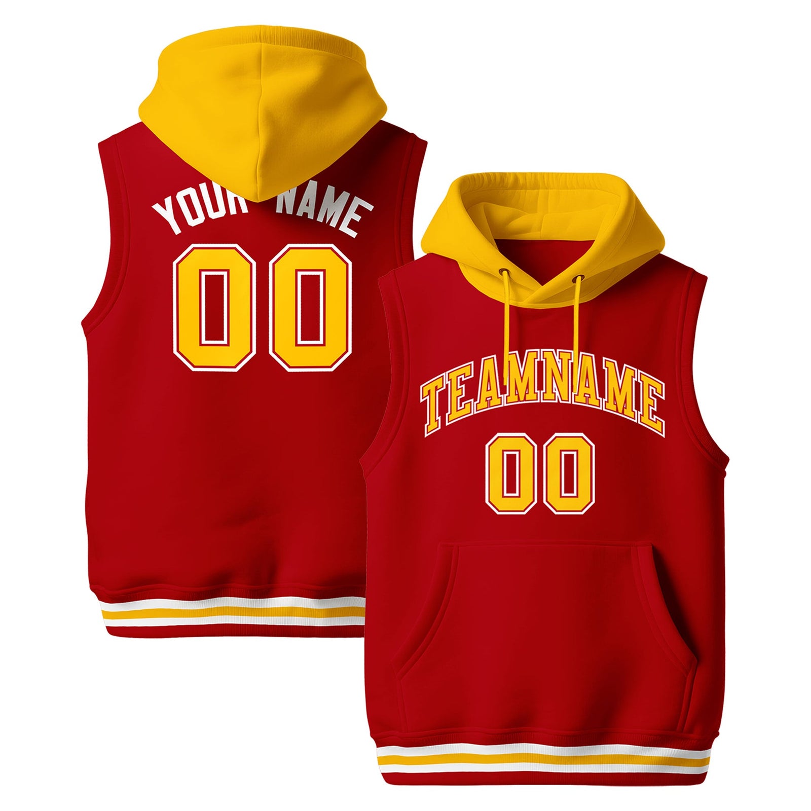 Custom Red Gold White sleeveless Classic style Hoodie| KXKSHOP