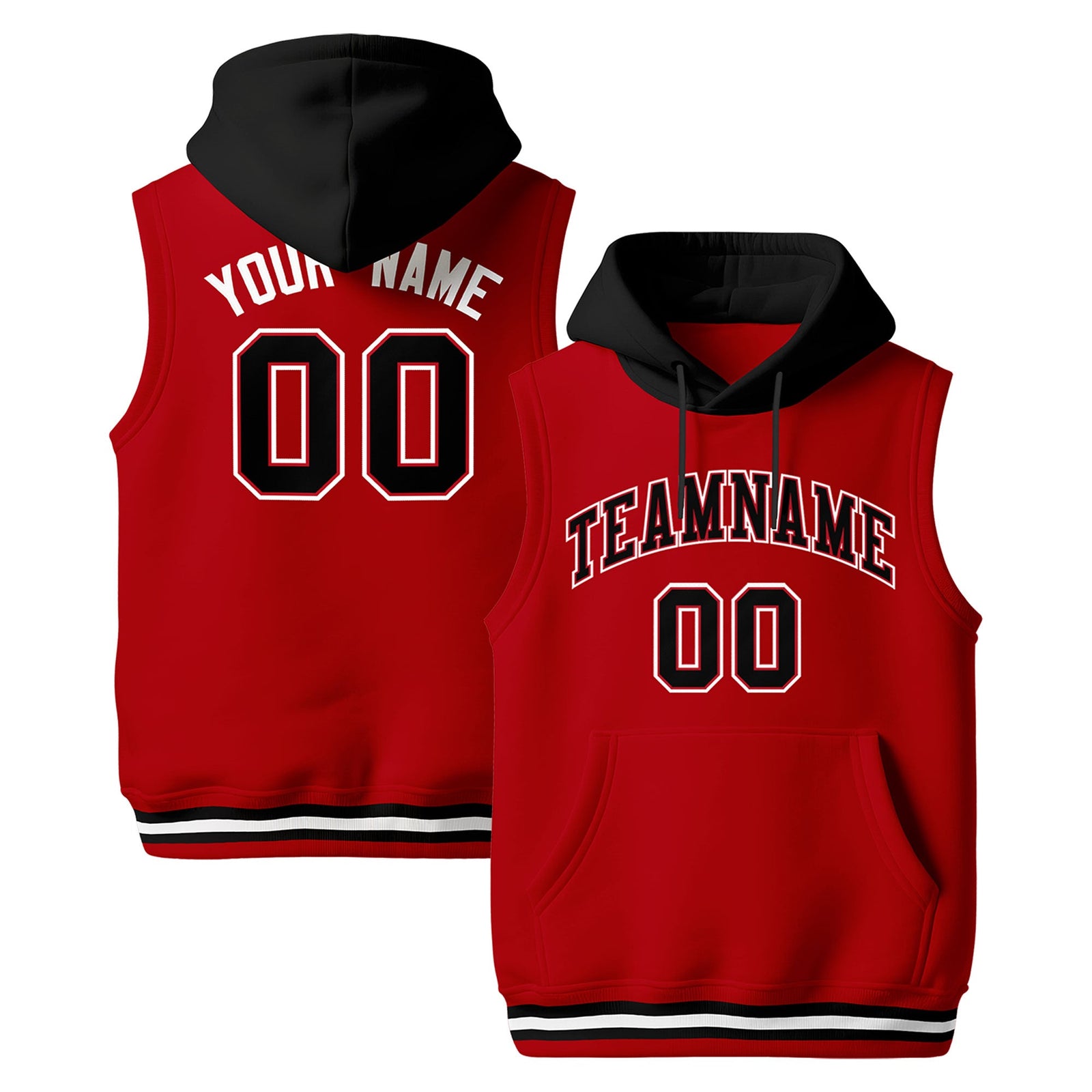Custom Red Black White sleeveless Classic style Hoodie| KXKSHOP