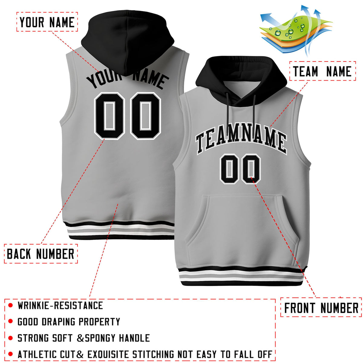 Custom Gray Black White sleeveless Classic style Hoodie| KXKSHOP