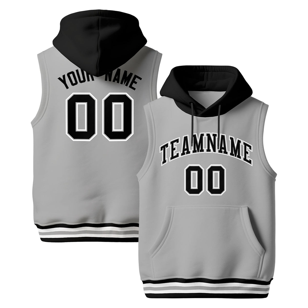 Custom Gray Black White sleeveless Classic style Hoodie| KXKSHOP