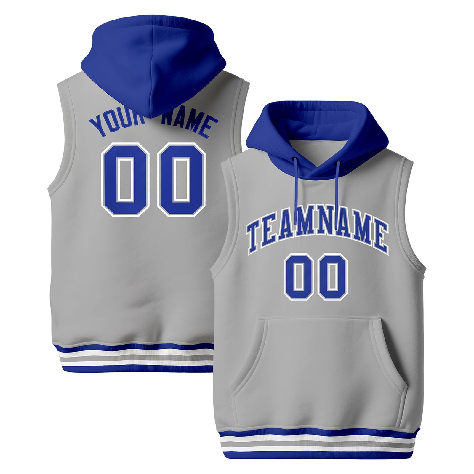 Custom Gray Royal Blue White sleeveless Classic style Hoodie| KXKSHOP