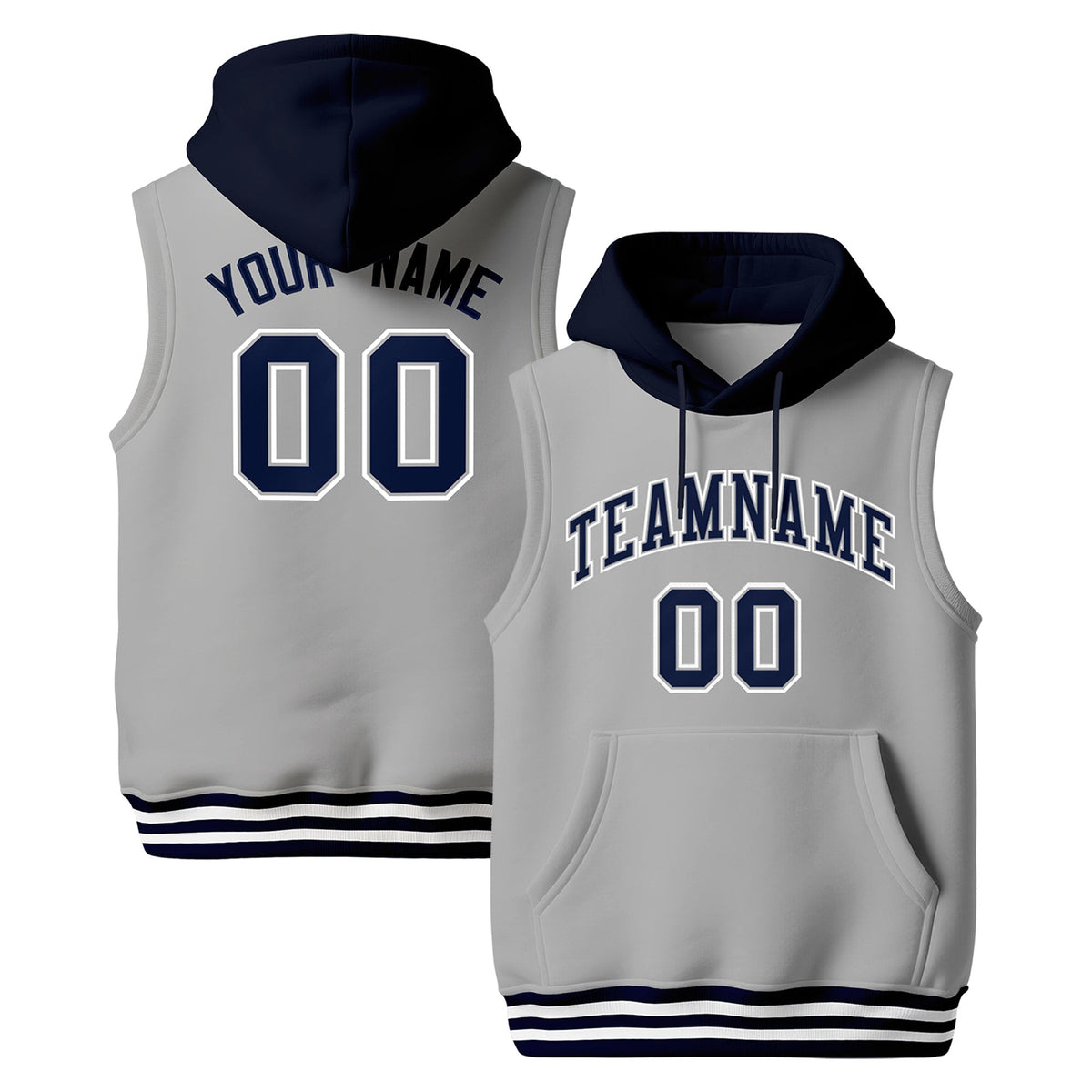 Custom Gray Navy White sleeveless Classic style Hoodie| KXKSHOP