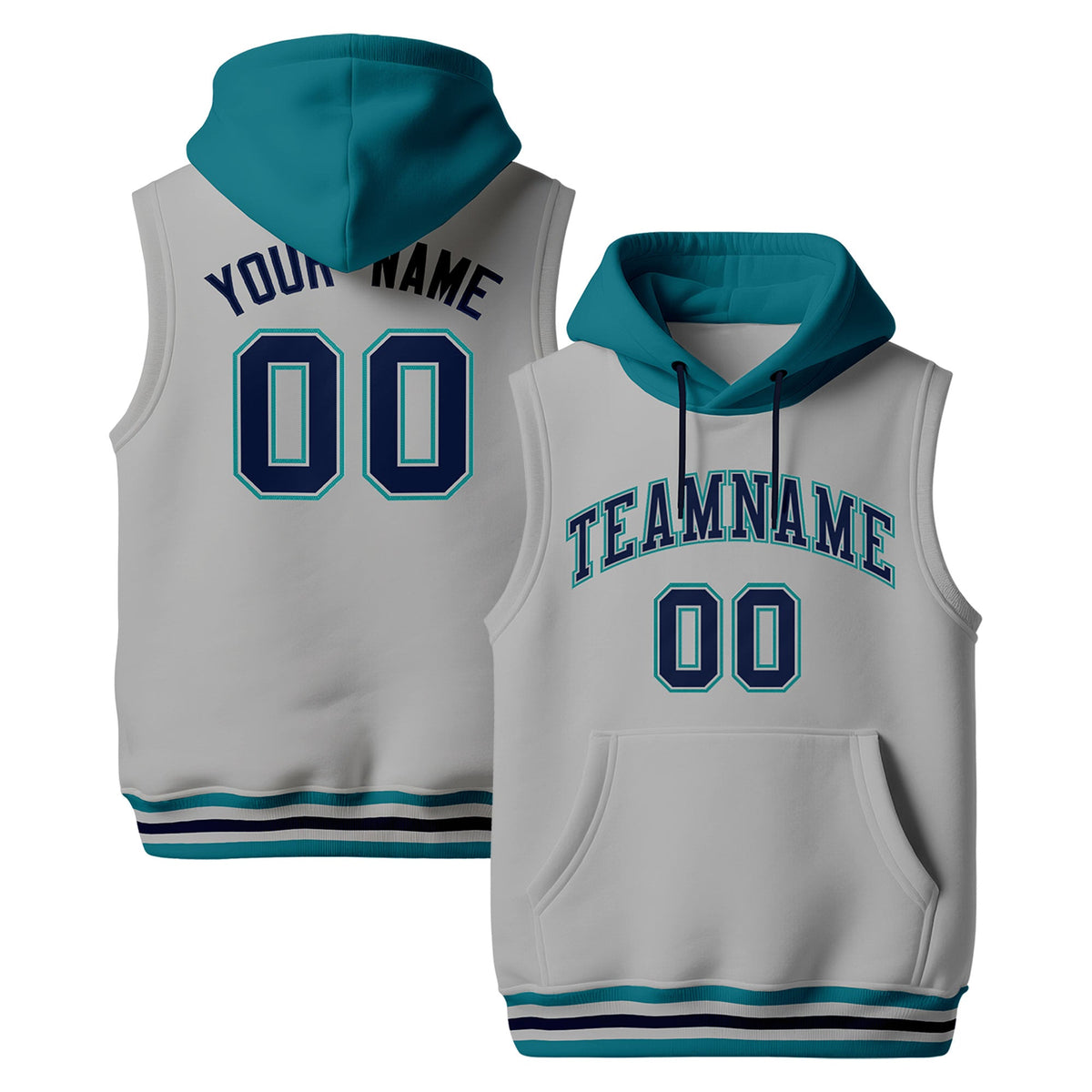 Custom Gray Teal Navy sleeveless Classic style Hoodie| KXKSHOP