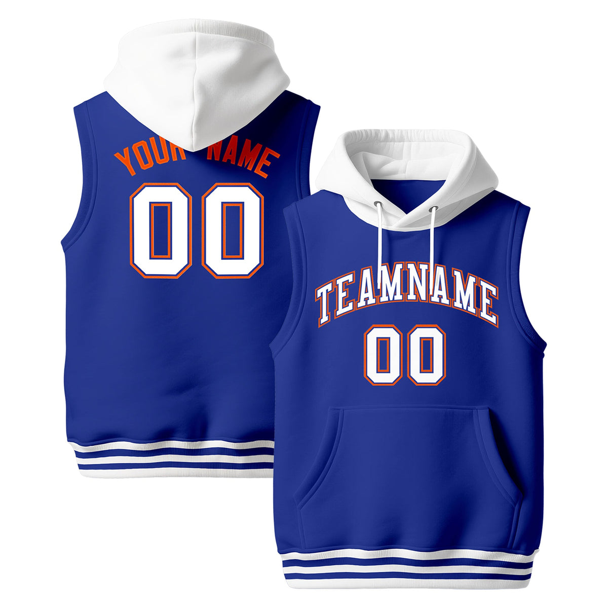 Custom Royal Blue White Orange sleeveless Classic style Hoodie| KXKSHOP