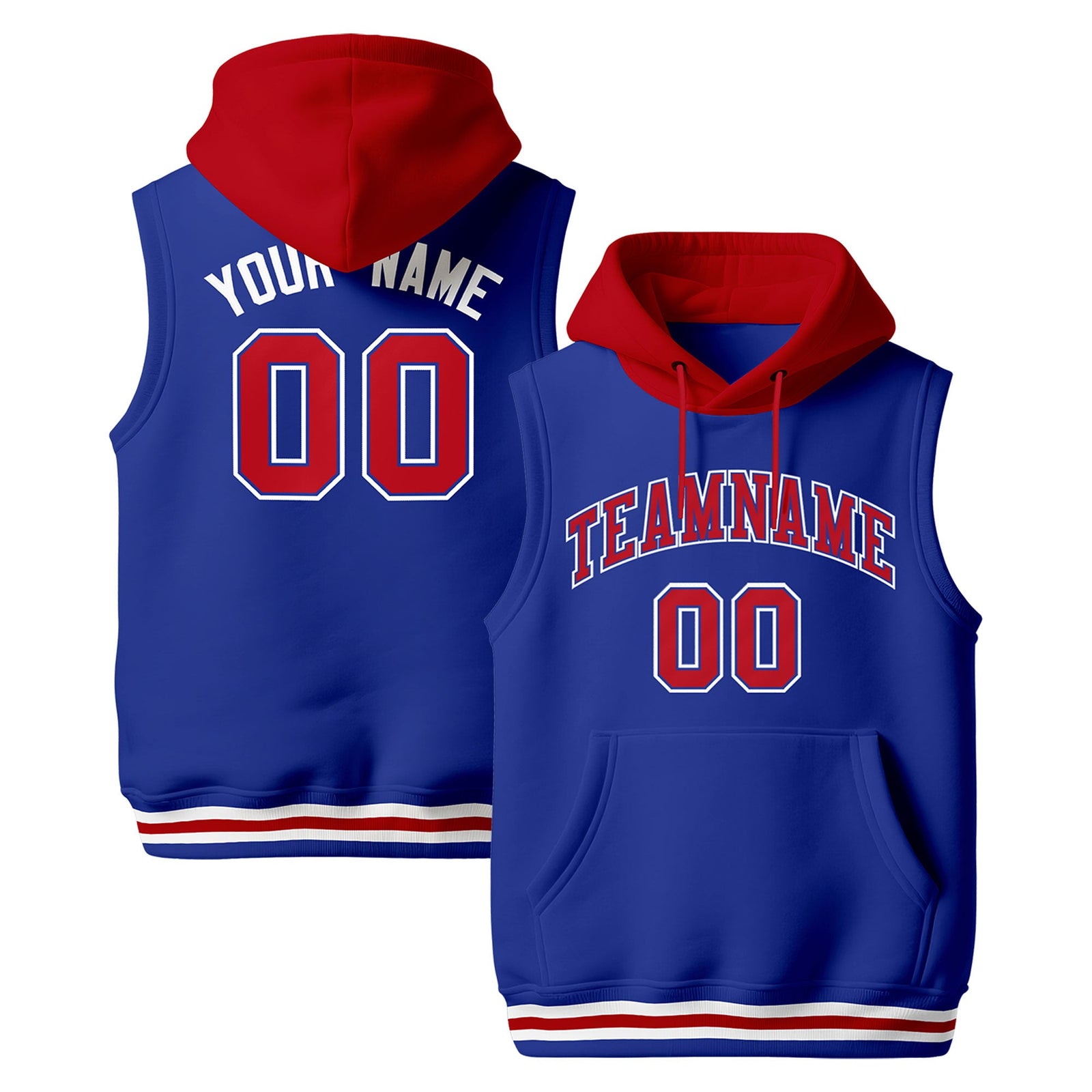 Custom Royal Blue Red White sleeveless Classic style Hoodie| KXKSHOP