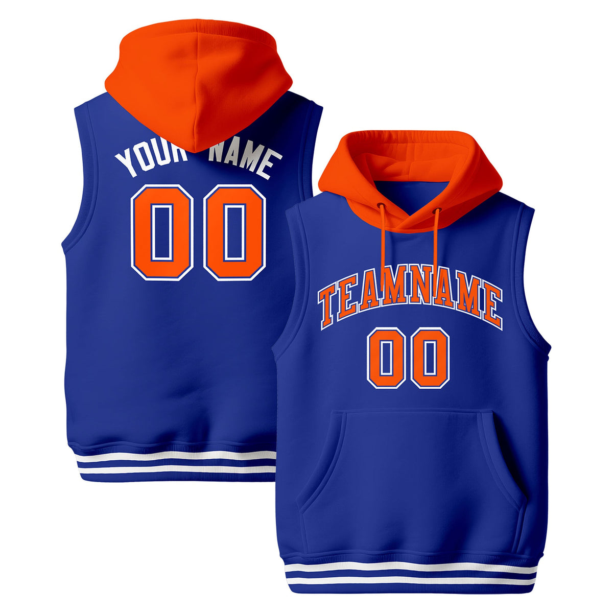 Custom Royal Blue Orange White sleeveless Classic style Hoodie| KXKSHOP