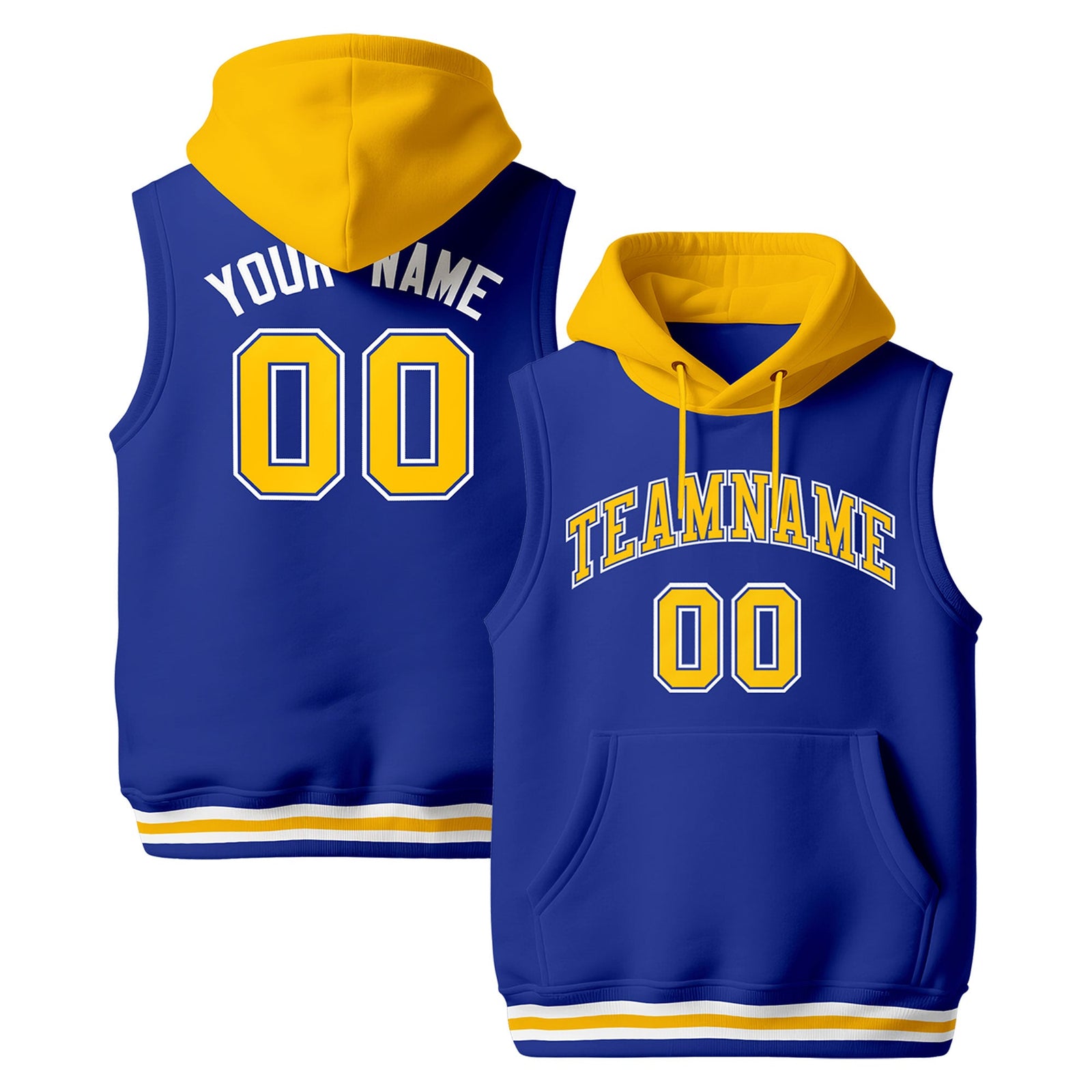 Custom Royal Blue Gold White sleeveless Classic style Hoodie| KXKSHOP