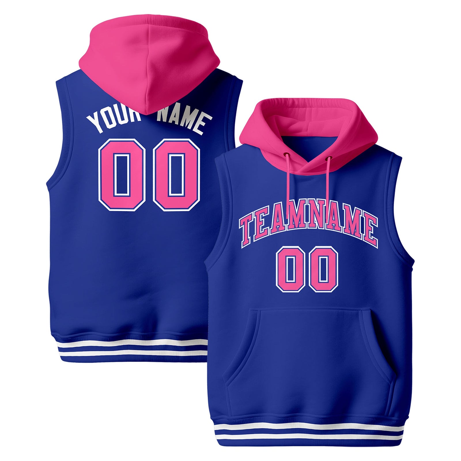 Custom Royal Blue Pink White sleeveless Classic style Hoodie| KXKSHOP