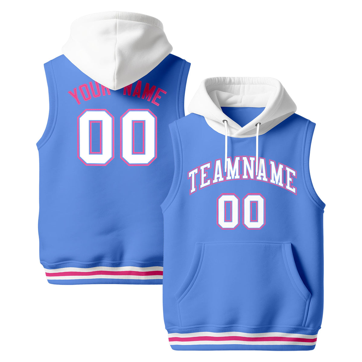 Custom Powder Blue White Pink sleeveless Classic style Hoodie| KXKSHOP