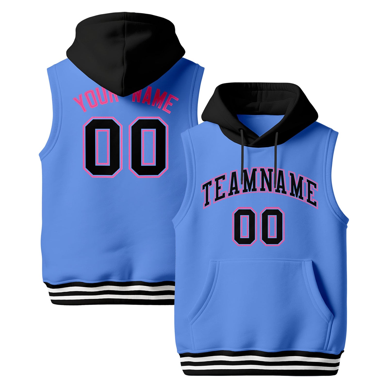 Custom Powder Blue Black White sleeveless Classic style Hoodie| KXKSHOP
