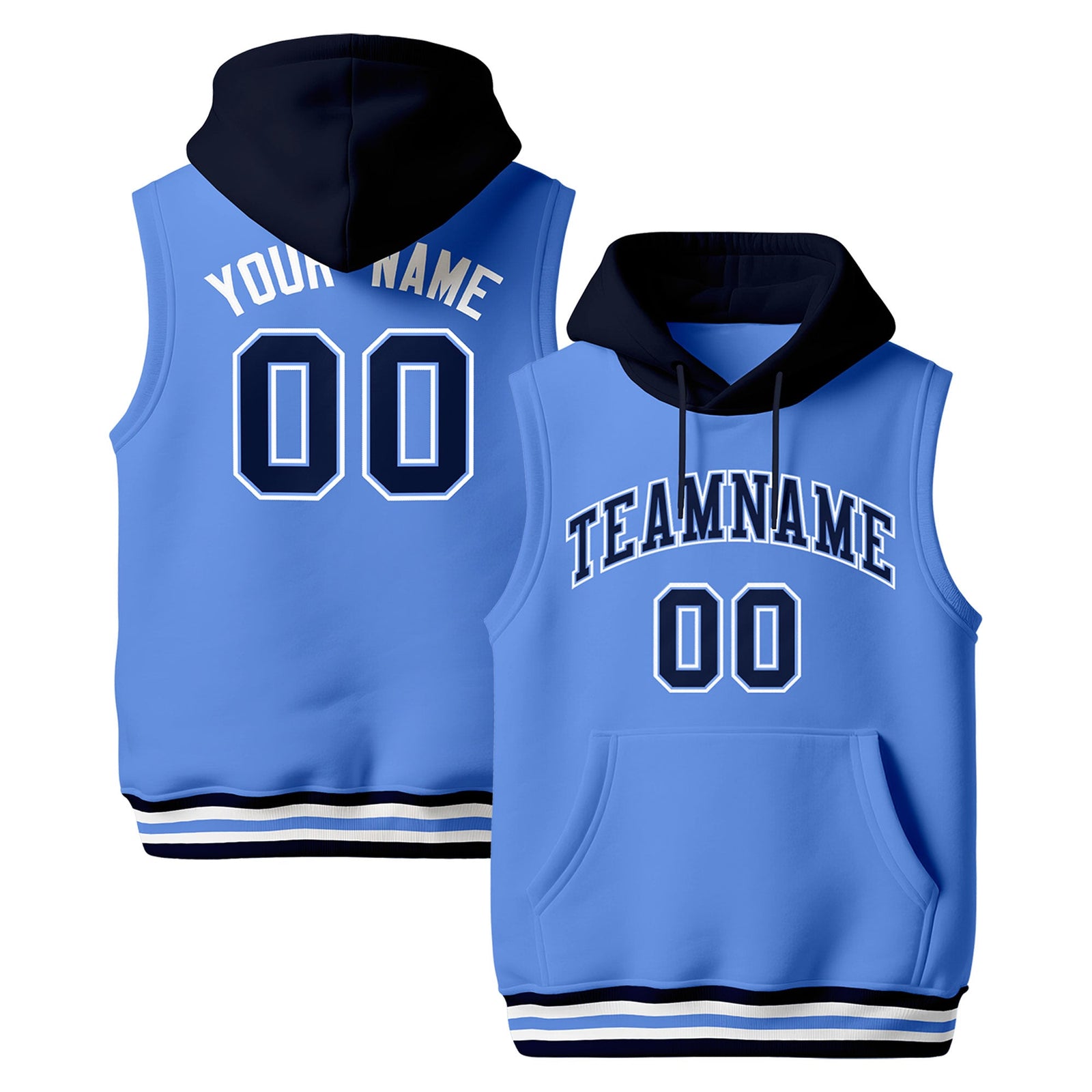 Custom Powder Blue Navy White sleeveless Classic style Hoodie| KXKSHOP