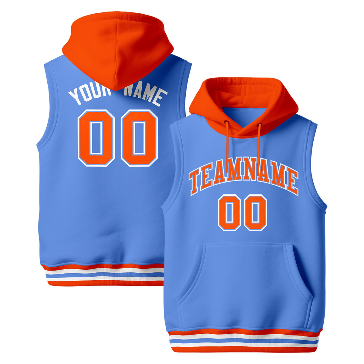 Custom Powder Blue Orange White sleeveless Classic style Hoodie| KXKSHOP