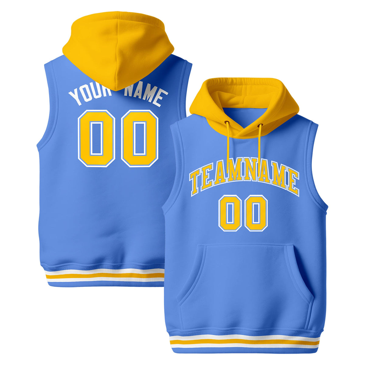 Custom Powder Blue Gold White sleeveless Classic style Hoodie| KXKSHOP