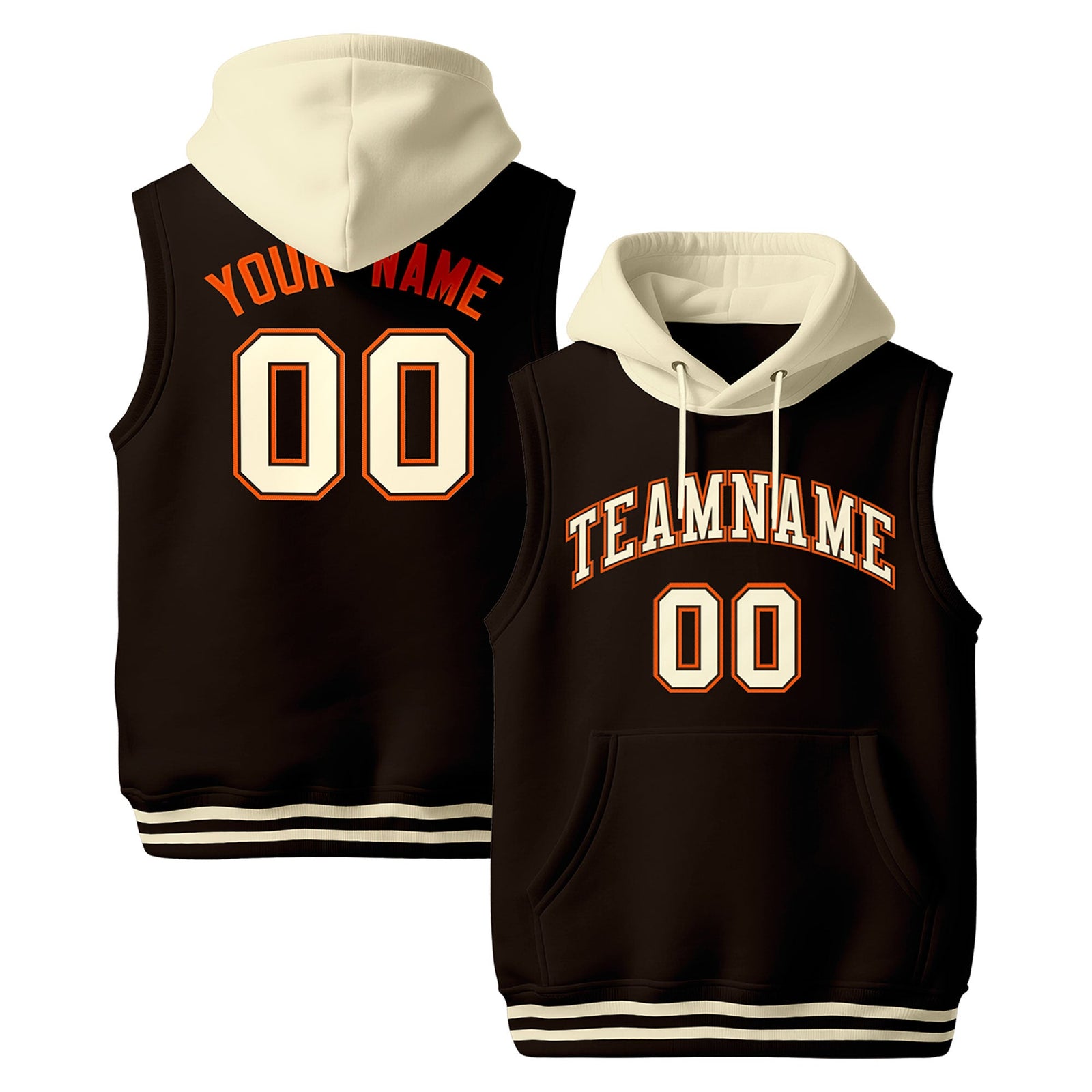 Custom Brown Cream Orange sleeveless Classic style Hoodie| KXKSHOP