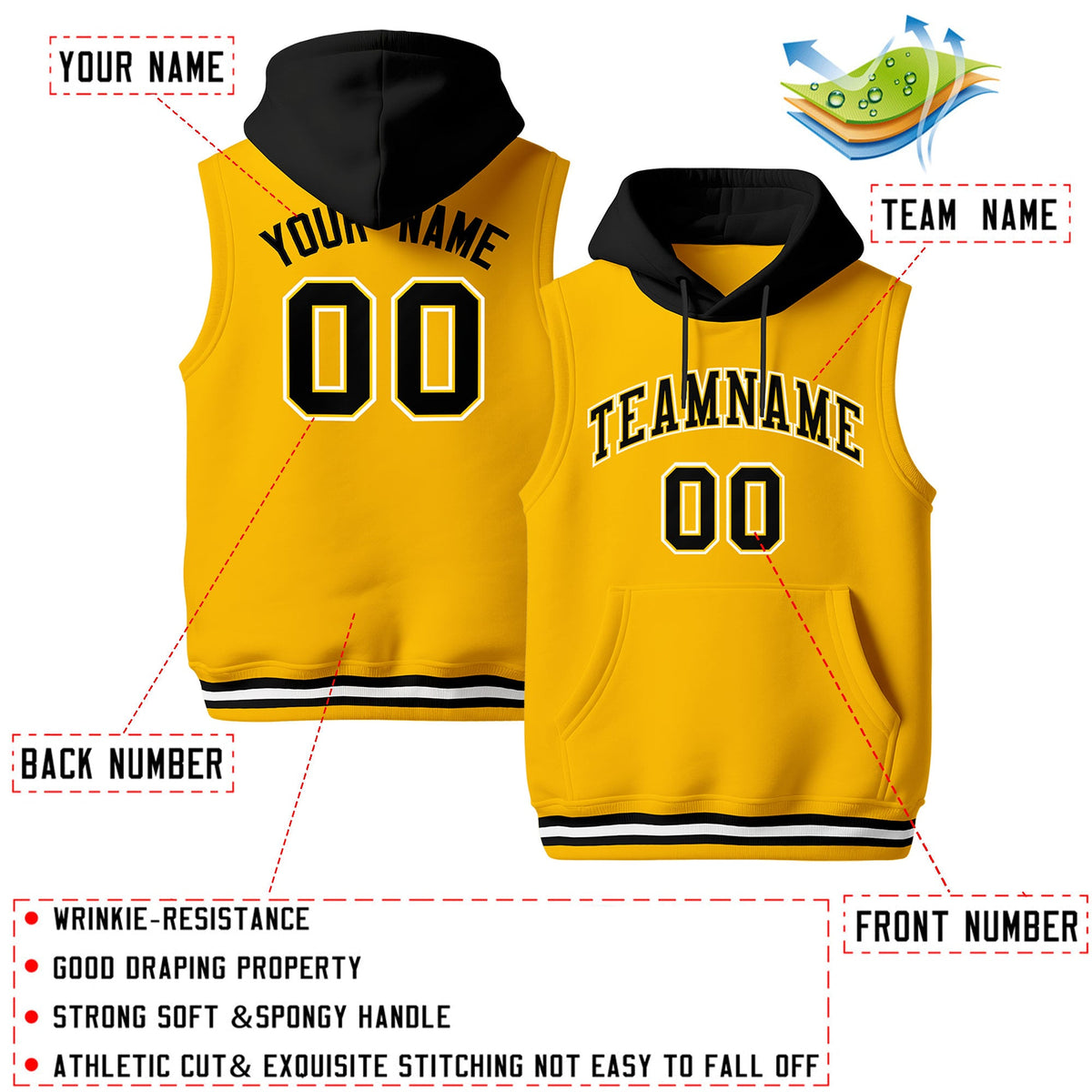 Custom Gold Black White sleeveless Classic style Hoodie| KXKSHOP