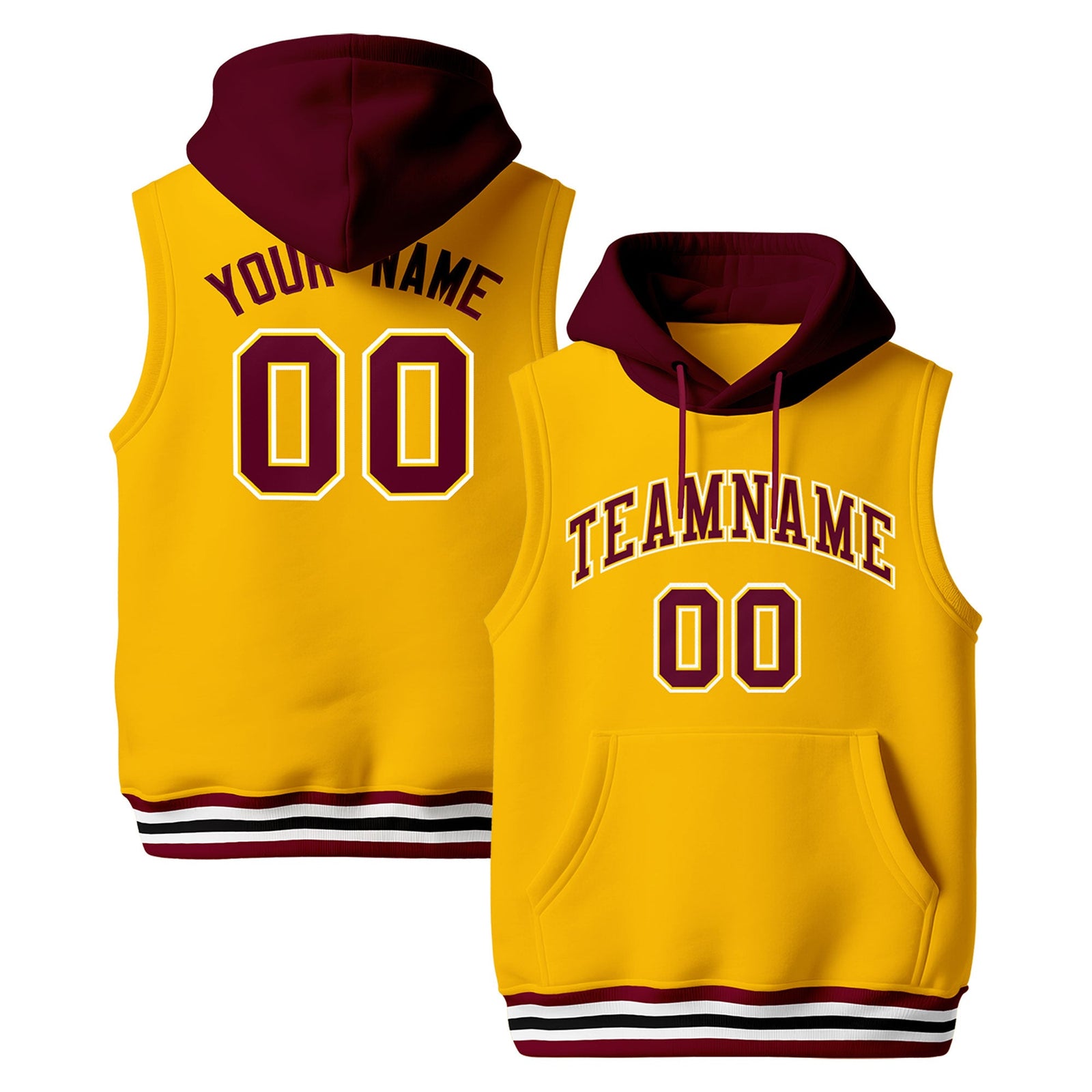 Custom Gold Crimson White sleeveless Classic style Hoodie| KXKSHOP