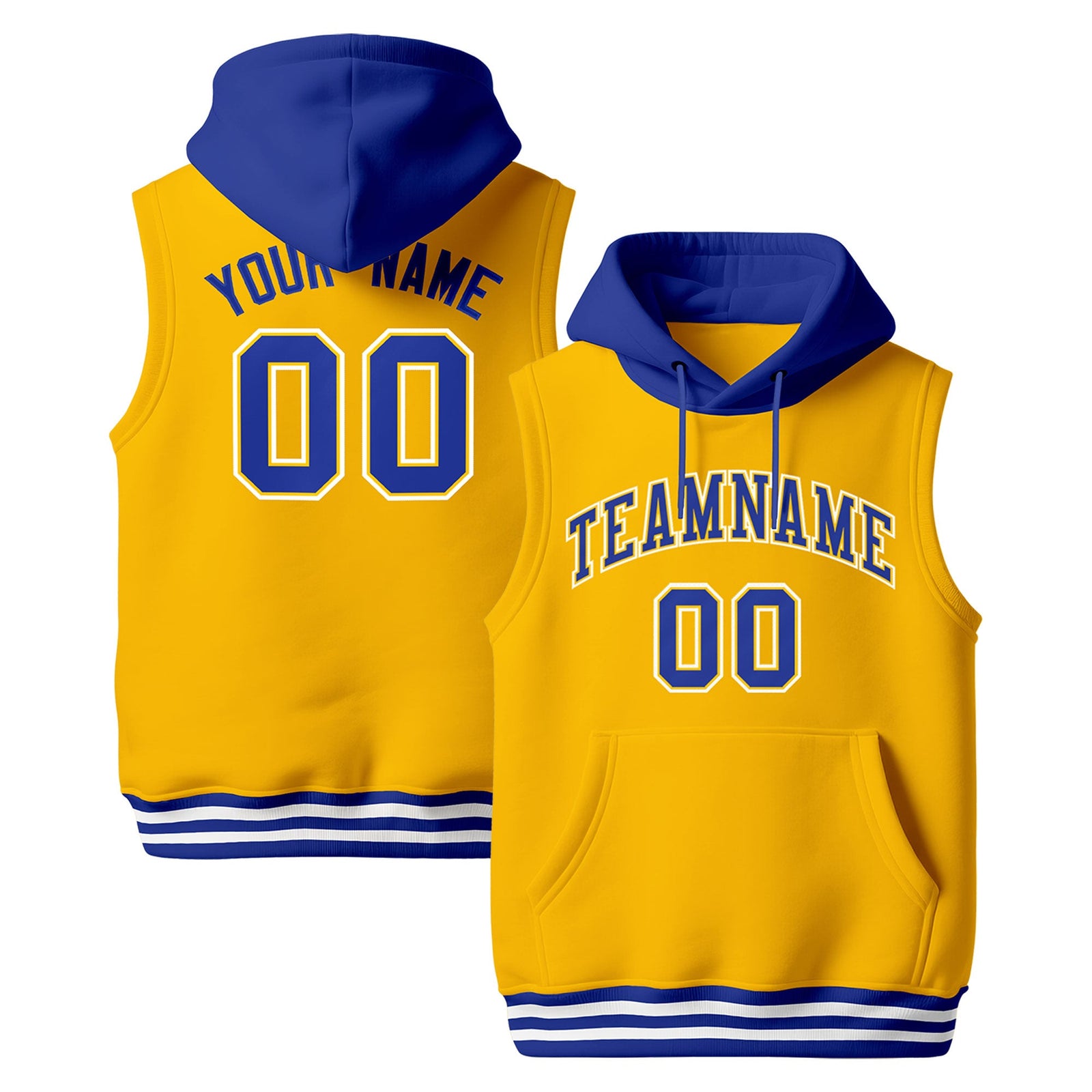Custom Gold Royal Blue White sleeveless Classic style Hoodie| KXKSHOP