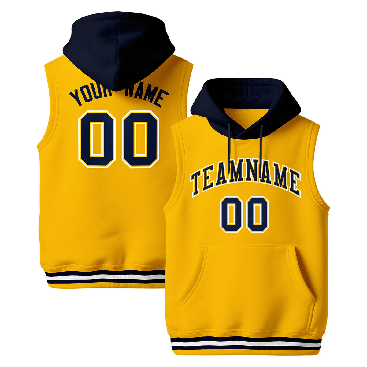Custom Gold Navy White sleeveless Classic style Hoodie| KXKSHOP