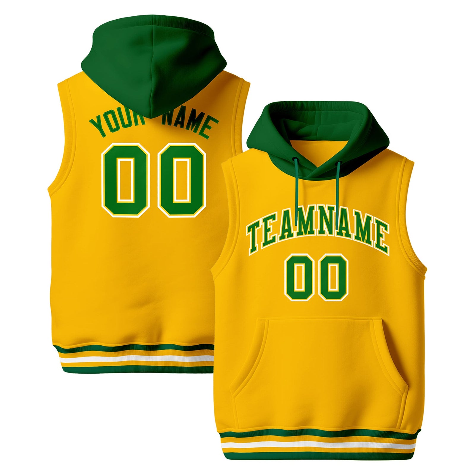 Custom Gold Kelly Green White sleeveless Classic style Hoodie| KXKSHOP
