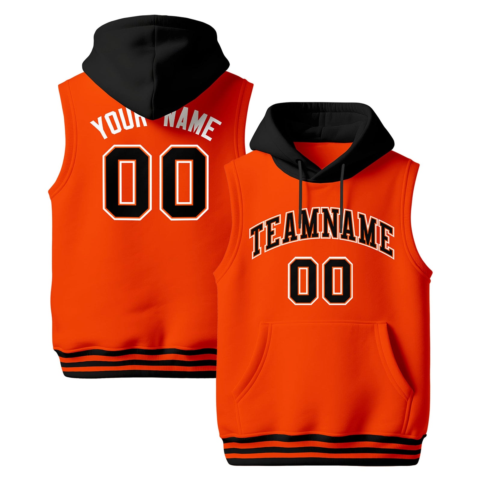 Custom Orange Black White sleeveless Classic style Hoodie| KXKSHOP