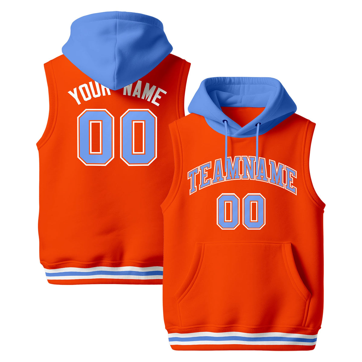 Custom Orange Powder Blue White sleeveless Classic style Hoodie| KXKSHOP