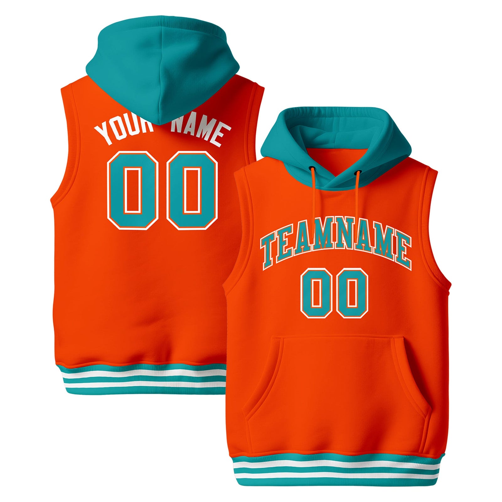 Custom Orange Aqua White sleeveless Classic style Hoodie| KXKSHOP