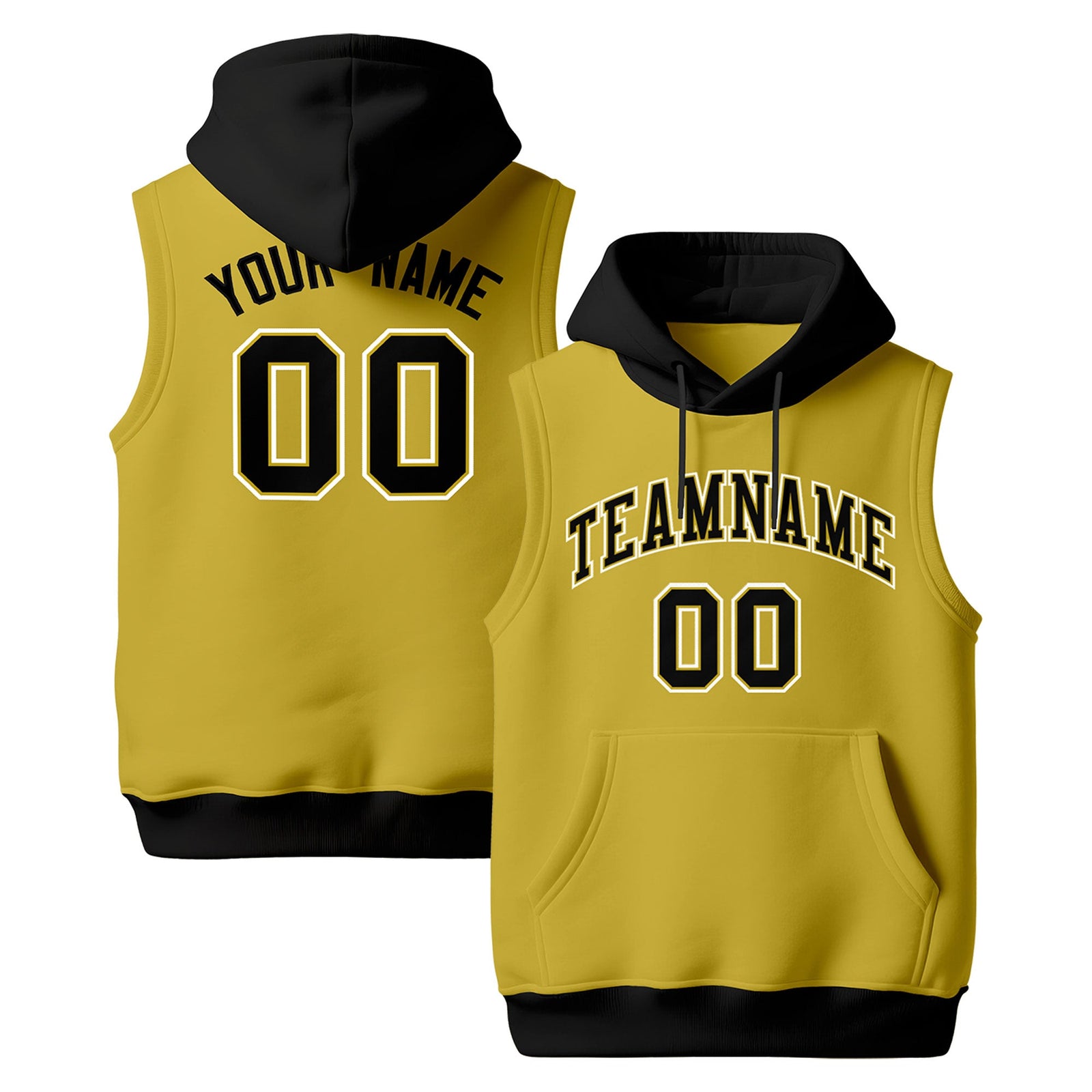 Custom Old Gold Black White sleeveless Classic style Hoodie| KXKSHOP