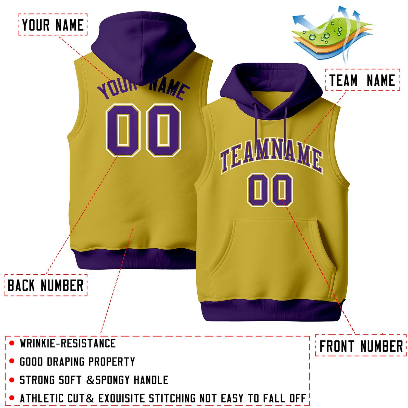 Custom Old Gold Purple White sleeveless Classic style Hoodie| KXKSHOP