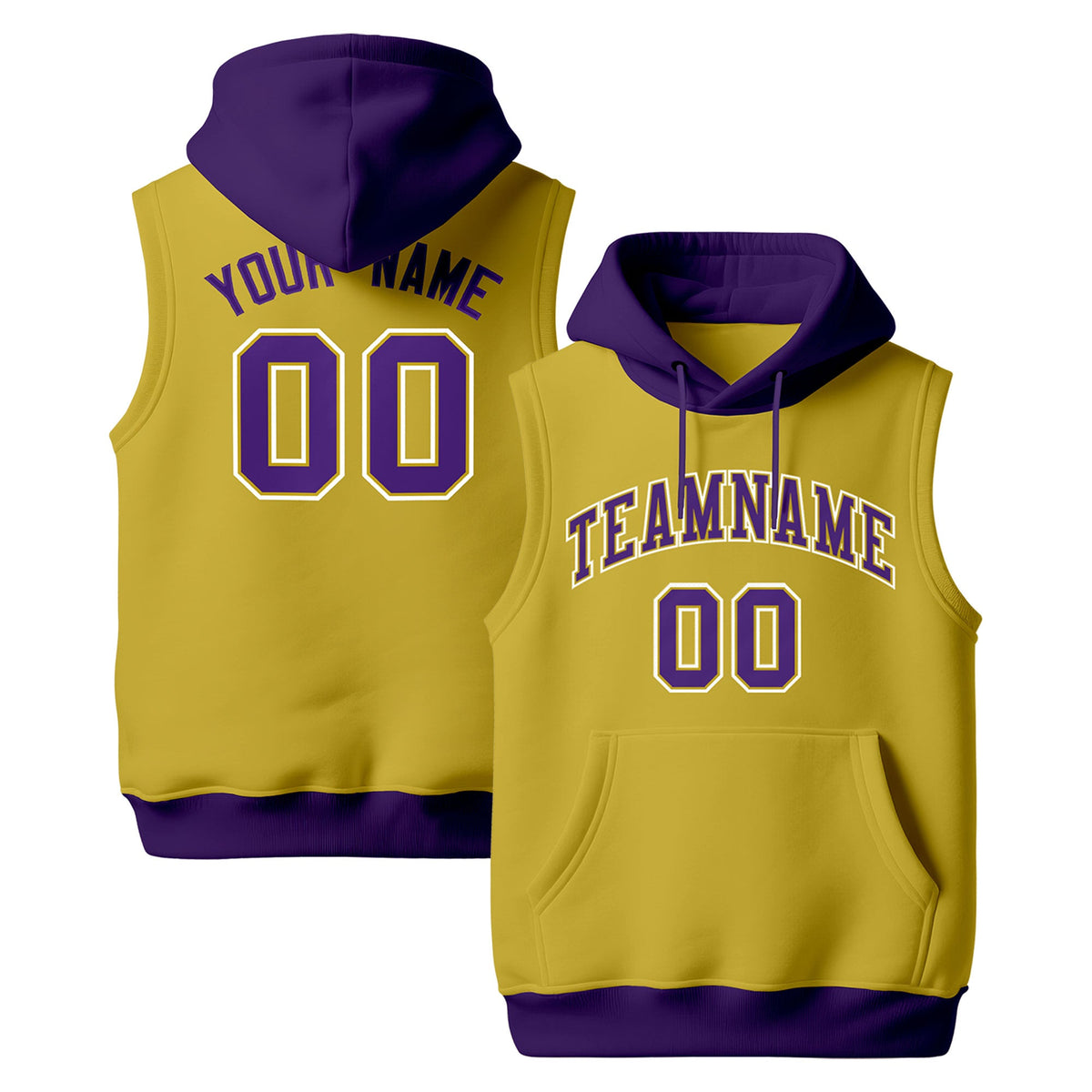 Custom Old Gold Purple White sleeveless Classic style Hoodie| KXKSHOP