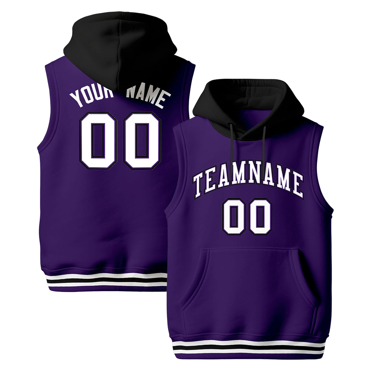 Custom Purple Black White sleeveless Classic style Hoodie| KXKSHOP